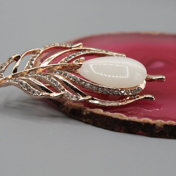 Jewelry pin brooch pendant feather elegant rose gold tone crystals fashion new - Picture 4 of 9
